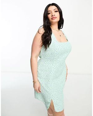 Glamorise 90s Square Neck Fitted Mini Dress - Blue