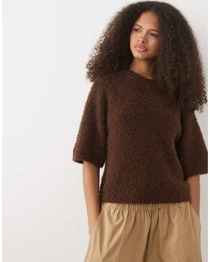 Brave Soul Loose Fit Knitted T-Shirt - Brown
