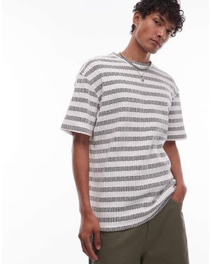 TOPMAN Oversized Fit T-Shirt With Textured Stripe - Grey