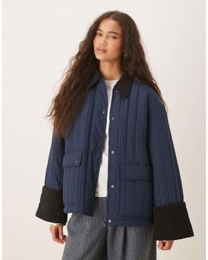 Aware Quilted Barn Jacket With Contrast Trims - Blue