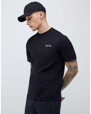 River Island Slim Fit Textured Ame Saint T-Shirt - Blue