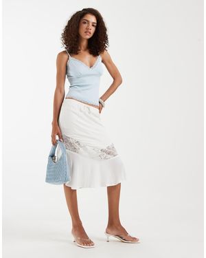 Motel Falda Midi Blanca Con Panel De Encaje Linus - Blanco