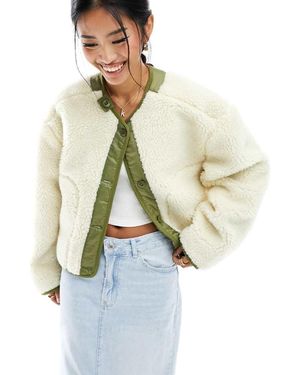 ASOS Collarless Cropped Borg Fleece Jacket - White