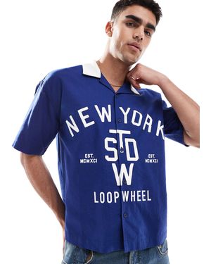 Pull&Bear 'new York' Oversized Knit Polo Shirt - Blue