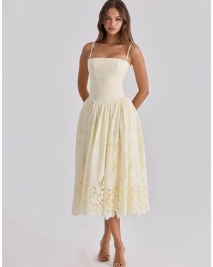 House Of Cb Ysabella Lemon Custom Lace + Broderie Anglaise Midi Sundress - Natural