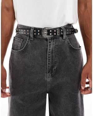 ASOS Western Studded Skinny Belt - Black