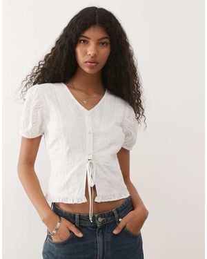Reclaimed Vintage Top With Puff Sleeves And Split Front - White
