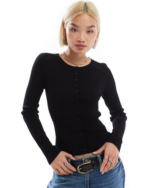 Stradivarius Fitted Ribbed Cardigan - Black