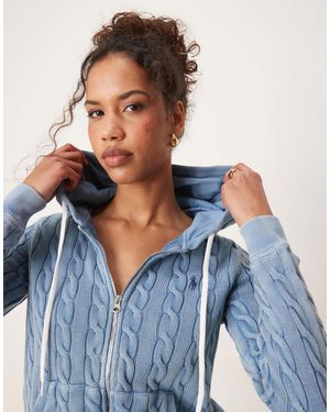 Polo Ralph Lauren Zip Through Cable Knit Hooded Cadrigan - Blue