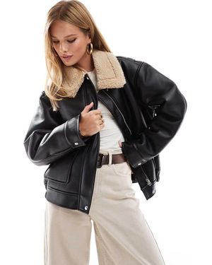 ASOS Borg Collar Oversized Flight Jacket - Black