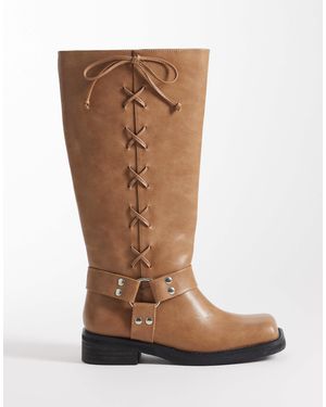 Public Desire Soulful Harness Knee Boots - Brown