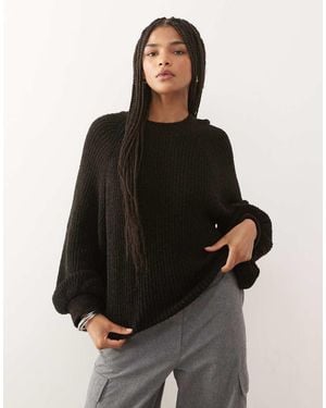 Reclaimed Vintage Knitted Crew Neck Knitted Jumper With Raglan Balloon Sleeves - Black