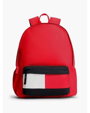 Tommy Hilfiger Kids' Essential Signature Colour-Blocked Pocket Backpack - Red