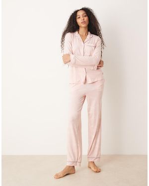 Chelsea Peers Poly Long Sleeve Revere Pyjama Set - Pink