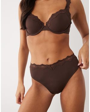 ASOS Lilah mikrofaser-hipster mit hohem bund, hohem beinausschnitt und spitzenbesatz - Schwarz