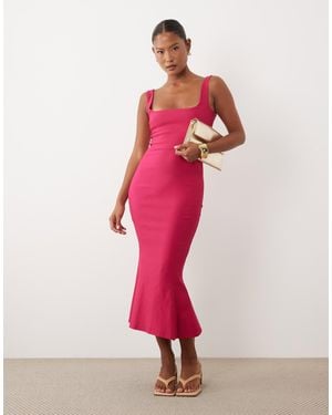 Vesper Petite bengaline ärmelloses midikleid mit eckigem ausschnitt und fischschwanzsaum - Pink
