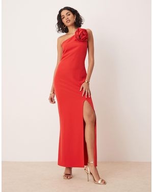Pretty Lavish One Shoulder Corsage Maxi Dress - Red