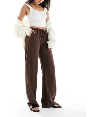 Pull&Bear High Waisted Linen Look Pants - Brown