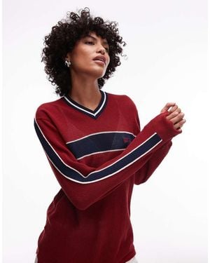 House Of Sunny Joey Open Knit Applique Rugby Top - Red