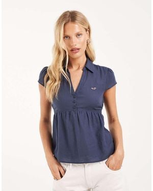 Hollister Babydoll Overhemd Met Korte Mouwen - Blauw