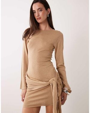 Miss Selfridge Knit Tie Detail Mini Dress - Natural