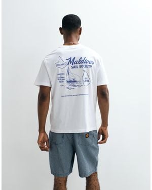 Only & Sons Camiseta Blanca Extragrande Con Estampado "Maldives" En La Espalda-Blanco