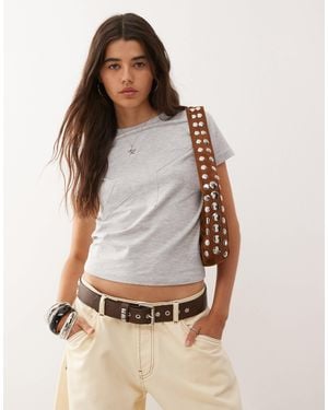Collusion Raw Seam Applique Star Baby Tee - Grey