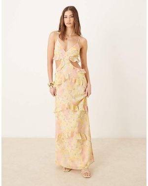 Pretty Lavish Cut-out Ruffle Maxi Dress - Natural