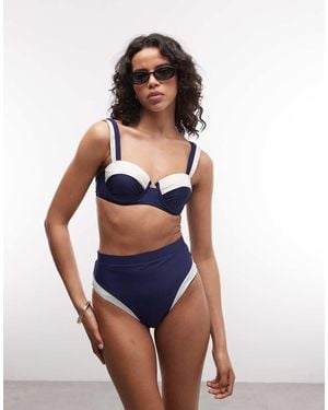 River Island Slip Bikini A Vita Alta Color Block - Blu