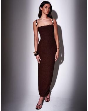 South Beach Bead Strap Detail Frill Bodycon Maxi Dress - Brown