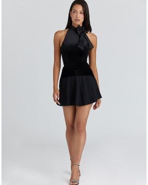 House Of Cb Asa Georgette & Velvet Flounce Mini Skirt - Black