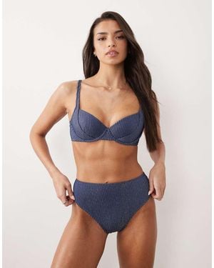 ASOS Riddy Azores Glitter Rib High Waist High Leg Bikini Bottom - Blue