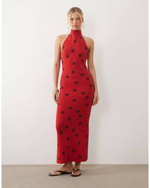 ASOS Knit Halter Neck Maxi Dress - Red