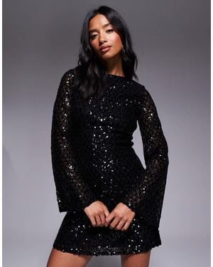 Jaded Rose Petite Fluted Sleeve Sequin Mini Dress - Grey