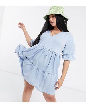 Yours Frill Tiered Smock Dress - Blue