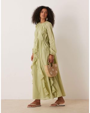 ASOS Robe volantée longue à taille froncée et col ras - Vert