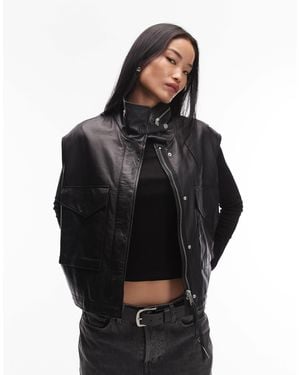 AllSaints Clay Leather Vest - Black