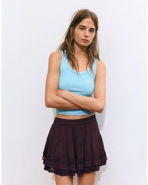 Pull&Bear Mini-jupe volantée - bordeaux - Blanc