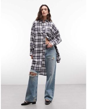 ASOS Camisa Oversize De Tejido Cepillado A Cuadros Monocromos-Multi - Azul