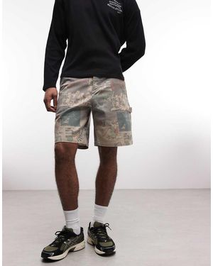 Element Pantalones Cortos Vaqueros Caquis De Corte Skater Con Estampado De Grafiti Y Detalles De Estilo Carpintero De -Verde - Negro
