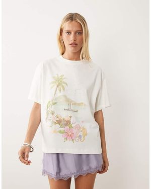 ASOS Oversized T-Shirt With Watercolour Beach Graphic - White