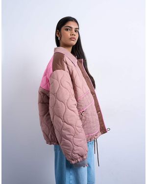 TOPSHOP Patchwork Quilted Shacket With Contrast Piping - Purple