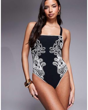 River Island Floral Embroidered Detail Swimsuit - Blue