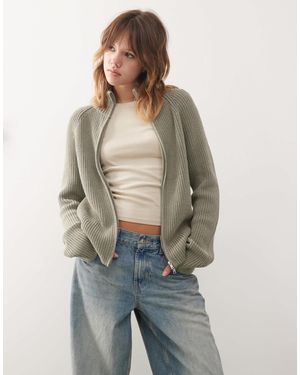 Monki Ribbed Knitted Two Way Zip Cardigan in Blue | Lyst