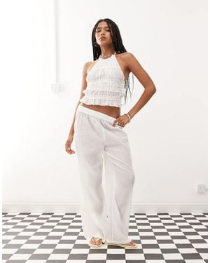 Collusion Textured Wide Leg Co-ord Trousers - White