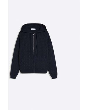 Bershka Cable-Knit Zip-Up Cardigan - Blue
