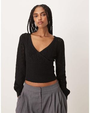 Motel Nilara Long Sleeve Pointelle Knit Top - Black
