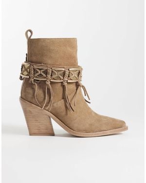 Bronx New-kole Fringe Western Ankle Boots - Brown