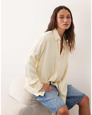 Miss Selfridge Oversized Button Down Satin Shirt - Natural