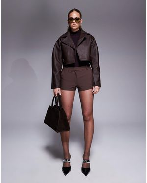 River Island Faux Leather Crop Jacket With Balloon Sleeves - Brown
